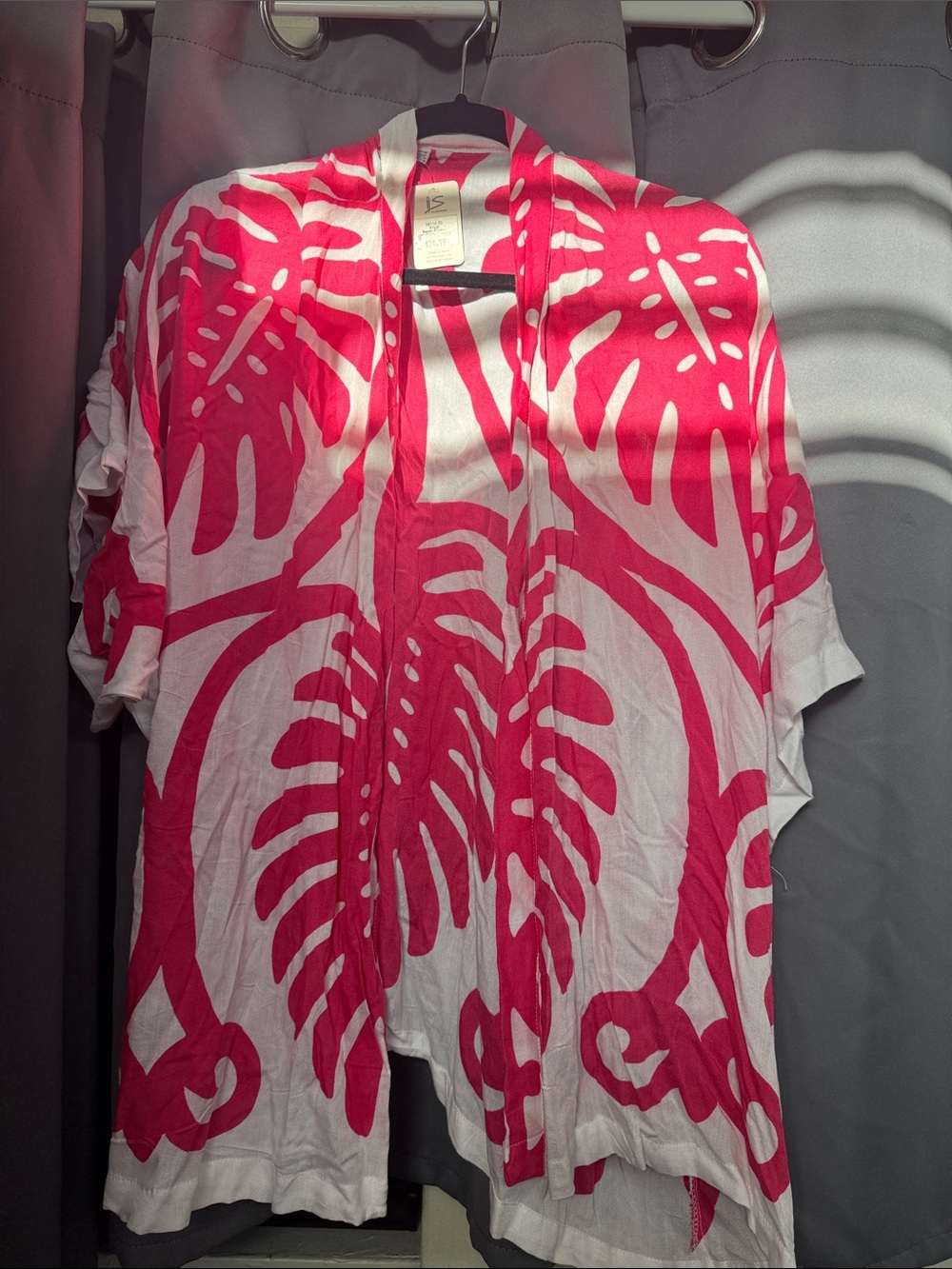 Open-Front Pink and White Printed Tunic Kimono